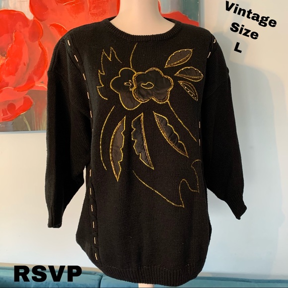 RSVP size l large vintage sweater gold trim top